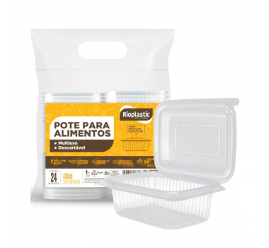 Kit pote retangular 400 ml com 24 un Rioplastic